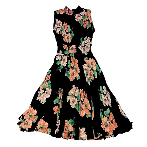 Nanette Lepore Dresses & Skirts - NWT Anthropologie Smocked Floral Sleeveless Midi Dress, Black Peach